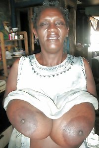 gross ebony grandmother saggy hefty breasts fat Areola